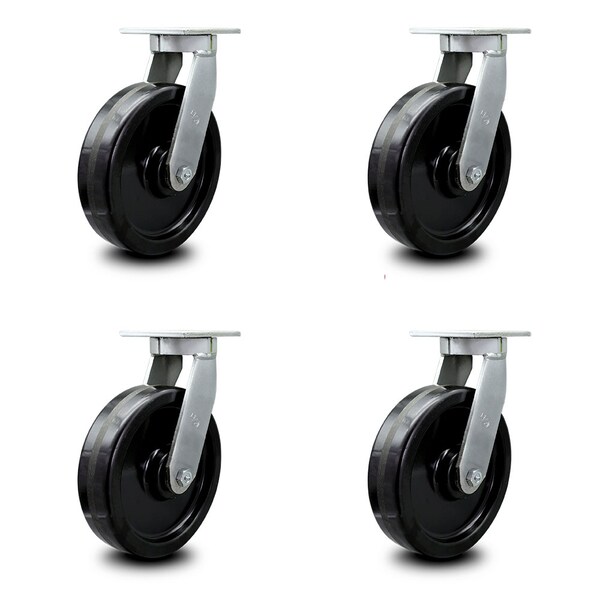 12 Inch Extra Heavy Duty Phenolic Wheel Swivel Caster Set with 2 Swivel Locks